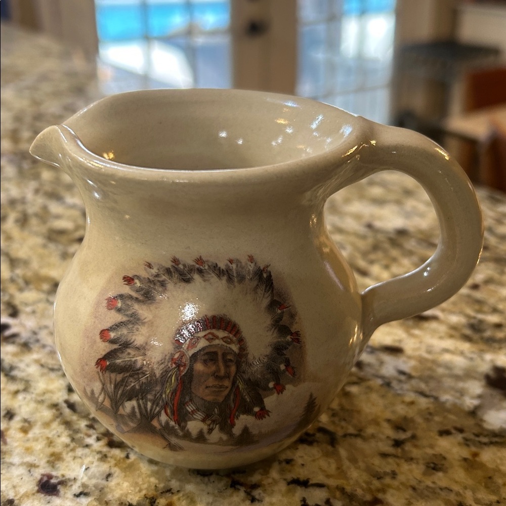 Marshall Pottery Cream Pitcher with Native American Chef Design